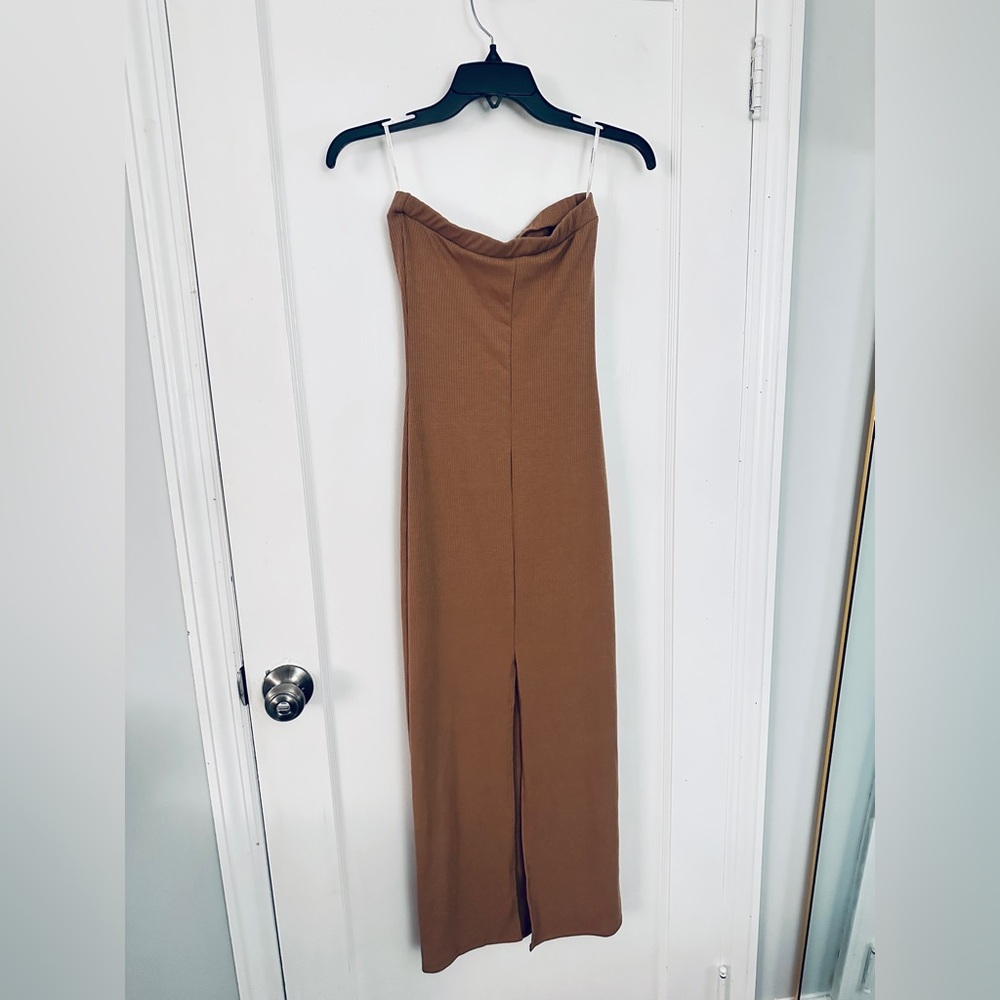 NWT Rolla Coster Ribbed Strapless Fitted Midi Dress Brown Size S